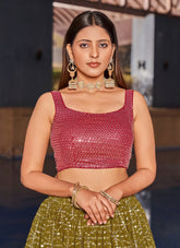 Alluring Looking Lehenga Choli in Olive Pink